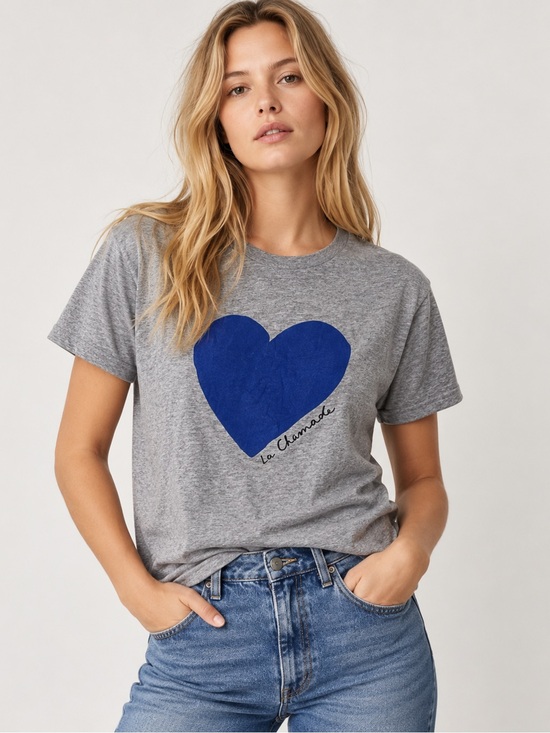 Sezane Tops - Sezane Grey Tee with Blue Heart Graphic